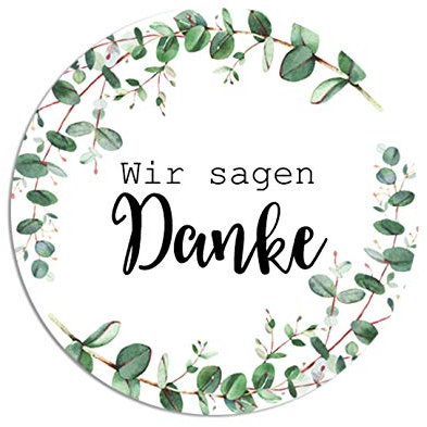50 Sticker Danke EUCALYPTUS, Aufkleber Danke Hohzeit Danksagung (Eucalyptus)