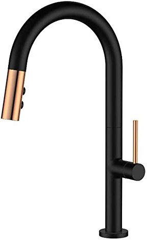 YADLCR Rubinetto per Cucina con Doccetta Estraibile, con Miscelatore Acqua Fredda e Calda, Girevole 360 Gradi, Ottone Rubinetti Monocomando (Color : Black)