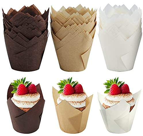 150 unidades de moldes de papel para hornear, Moldes Magdalenas Papel Muffin Papel de Hornear moldes para hornear magdalenas para bodas, fiestas de cumpleaños, baby showers (3 colores)