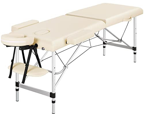 Yaheetech Foldable Massage Bed Portable Lash Table Beauty Bed Professional Salon Spa Table Aluminum 60 cm Width 2 Section Cream