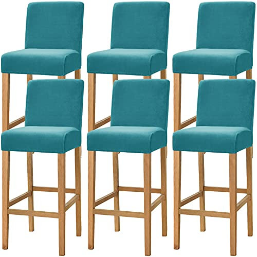 Dimatic Samt Plüsch Stuhl Abdeckung Theke Pub Bar Hocker Stuhl Slipcover für Esszimmer Cafe Barhocker Slipcover Möbelschutz Anti-Rutsch-Bezug mit elastischem Boden, 6er Set, Türkis