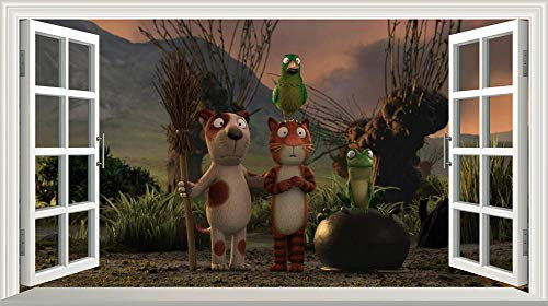 Wall Stickers - 3D Mural - Room On The Broom Cartoon Anime Magic Window Image Wall Sticker Mural Poster Multi - Poster Vinyl - 80x120cm