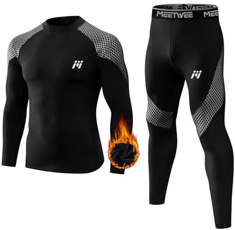 MEETWEE Thermounterwäsche Herren, Winter Funktionsunterwäsche Atmungsaktiv Thermo Unterwäsche Set Lang Thermohemd & Thermohose Kompressionsanzug für Männer Skifahren Laufen Sport