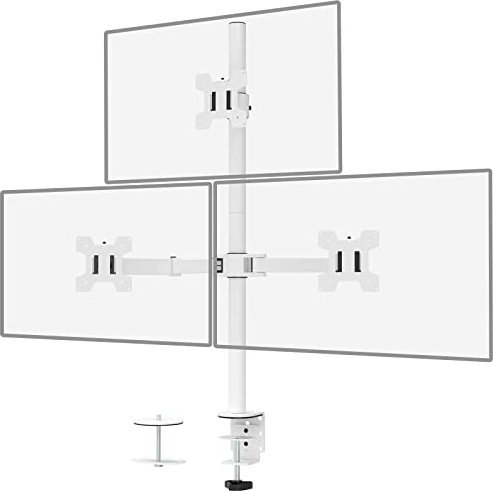 WALI Soporte triple para monitor, altura ajustable, soporte de escritorio para monitor, se adapta a 3 pantallas de computadora de hasta 27 pulgadas, soporta hasta 22 libras por brazo, color negro