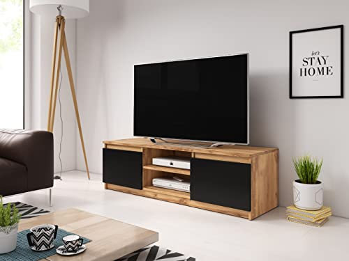 PIASKI Mueble de TV 120 cm Dingo, Mueble de televisión, Mueble de TV con Patas, Mesa de TV, sin iluminación LED, Distintos Colores (Castaño) (Wotan/Negro)