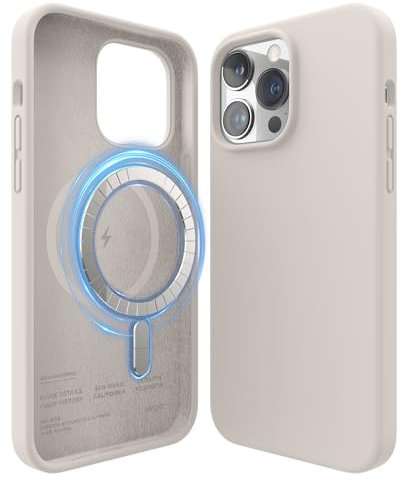 elago Magnetische Silikonhülle Kompatibel mit iPhone 14 Pro Max Hülle (6.7), Kompatibel mit MagSafe Alles Zubehör, Eingebaute Magnete, Premium Flüssigsilikon, Schutzhülle (Taupe)