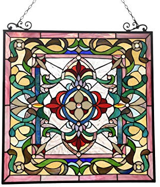 CHLOE Lighting AYLEE Tiffany-Style Victorian Design Window Panel 24 x 25 Ventana de vidrieras, Cristal y Metal, Multicolor
