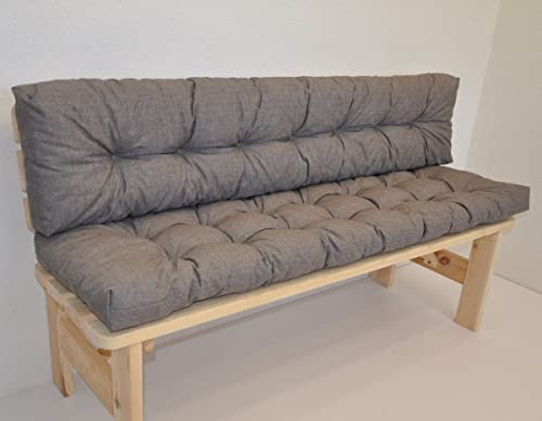 Rattani Premium Gartenbankkissen 2-tlg. Set, Sitz & Rücken, 150 x 45 cm (Sitz), 150 x 35 cm (Rücken), 10 cm dick, Grau, Baumwolle-Polyester-Mischung, Outdoor