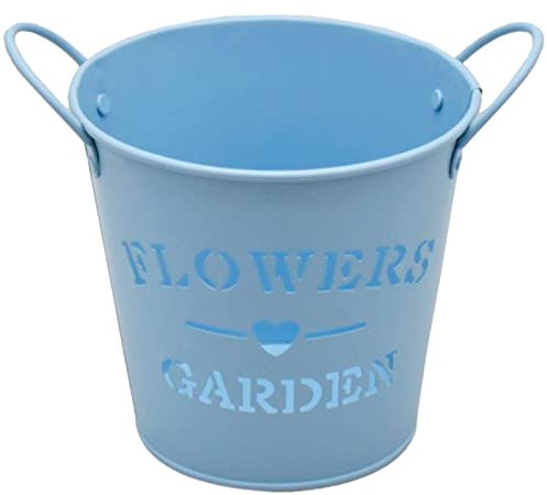 Acan Tradineur - Maceta metálica con asas, diseño Flowers, Garden, tiesto, macetero, recipiente para plantas, flores, balcón, terraza, hogar, 14,8 x 12,5 cm, color aleatorio