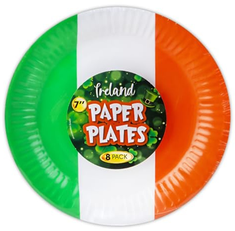 Quickdraw 32 x Pappteller mit irischer Flagge, St. Patrick's Day, Partygeschirr, Einwegteller, Set, Irland, Partyzubehör, 17,8 cm Teller