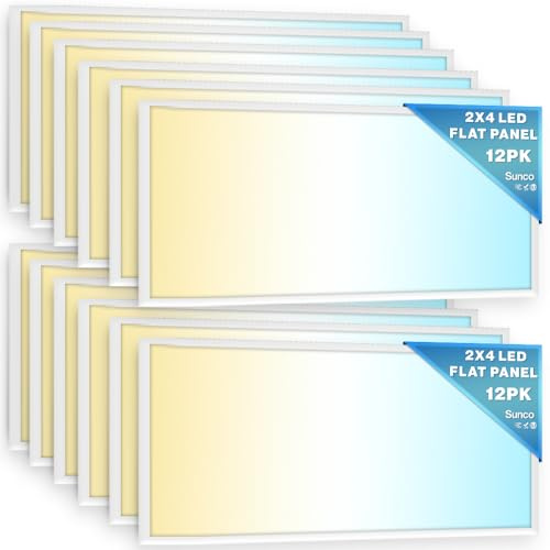 Sunco 12 Pack 2x4 LED Flat Panel Light Drop Ceiling Office Fixture, 6500 LM, Selectable Features, 30W/40W/50W, 4000K/5000K/6000K, Dimmable (0-10V), Surface or Suspension Mount, Dustproof ETL