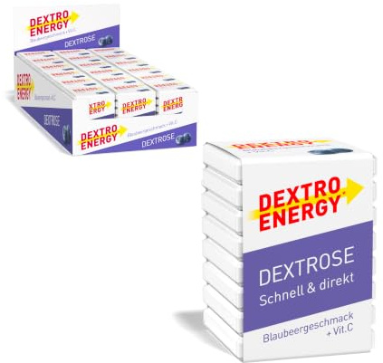 Dextro Energy Würfel Blaubeere + Vitamin C - 18x46g (18er Pack) - Traubenzucker Würfel mit Kohlenhydraten und Vitaminen zur Unterstützung des Immunsystems, zur Kohlenhydrat Versorgung
