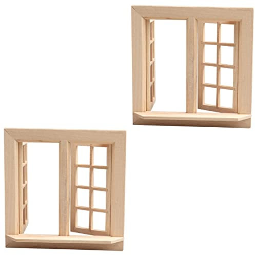 Toyvian 2 Stücke Miniatur Dolly Puppe Tür Spielzeug Fenster Möbel DIY Schmuck Handwerk Türen Dekorativ Zubehör Puppenhaus Spielhaus Modellbauer Kinder Blanko 1/12