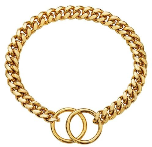 Hundehalsband, Schwarz / Gold, 10 mm, kubanische Glieder, Hundehalsband, Edelstahl, Metall, Rutschkette, Halsband für Hunde, strapazierfähig und kaufest