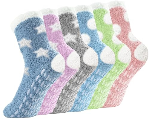 Jsdoin 6 Pairs Fluffy Socks for Women, Bed Socks Warm Soft Fuzzy Bed Socks for Women and Girls Winter Slipper Socks Christmas Gifts