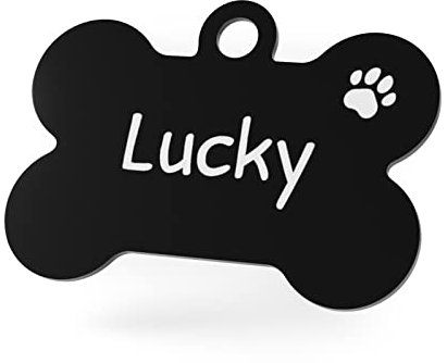 ENGRAVO Hundemarke mit Gravur in Schwarz 38mm | Knochen Halsbandanhänger personalisiert | Namensschild für Halsband | Anhänger Marke für Hunde, Welpen & Katzen | Dog Tag mit Wunschgravur