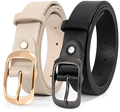 EACOOLKEY 2 Stücke Damen Ledergürtel,Mode Damengürtel mit Pin Goldschnalle für Jeans Hosen