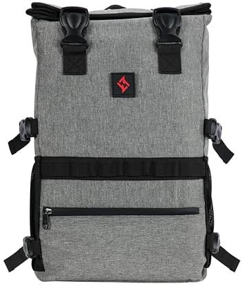 zazzy Smell Proof Bag with Combination Lock, Weather Resistant Lockable Smell Proof Backpack, Expandable Backpack Grey