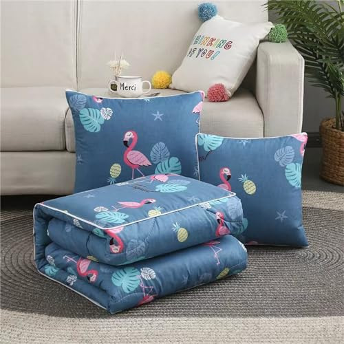 Hixingo Couverture et Oreiller de Voyage 2 en 1, Couverture et Coussin de Voyage Multifonctional Doux et Chaud Plaids Couverture Hiver pour Canapé TV, Bureau, Sieste, Literie (50 * 50cm,Flamant Bleu)