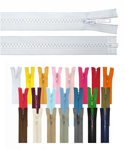 Reißverschluss teilbar Jackenreißverschluss Kunststoff Krampe Zähne grob 5mm Jacken Mantel Taschen Weiß 70cm