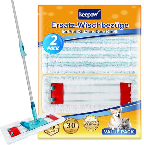 KEEPOW 2 Ersatz-Wischbezüge für Leifheit Profi XL Micro Duo/Cotton Plus, Bodenwischer Ersatzbezug Kompatibel mit Leifheit Profi XL Wischbezug, Effiziente Mikrofaser Ersatzbezug für alle Böden