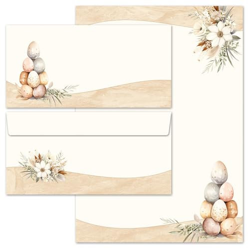 Briefpapier Set, 20 tlg. OSTERPOST, 10 Blatt Briefpapier + 10 passende Briefumschläge ohne Fenster, DIN A4 & DIN LANG im Set., Briefpapier mit Umschlag
