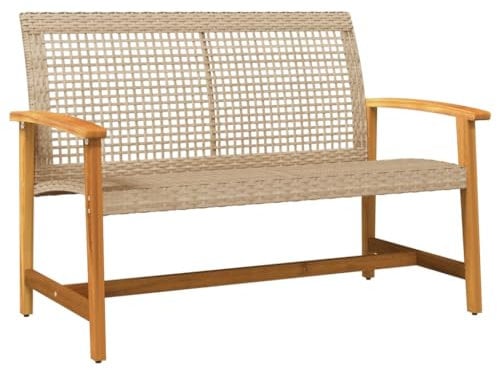 vidaXL Gartenbank, Garten Bank mit Rückenlehne Armlehnen, Sitzbank mit Metallgestell, Parkbank Außenbank Terrassenbank, Beige Poly Rattan Akazienholz