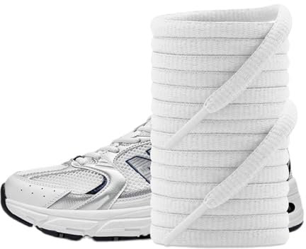 UamGlsob Flat Oval Shoelaces for New Balance Sneakers, 6mm Thin Trainer Laces for Lace-Up Shoes and Running Shoes (White, 115cm)