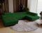 Emporius Ecksofa Sorlo U - Couch mit Schlaffunktion, verstellbare Kopfstützen, Bettkasten - Couch 345 cm U-Form - Ottomane rechts freistehend - Samtstoff Velvet (Grün - Amor Velvet 4311)
