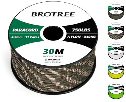 BROTREE Paracord 750lb 4mm 30M 100% Nylon Seil Typ 4 Schnur mit 11 Kern für Survival, Camping, Outdoor - 340kg Bruchlast (Forest Camo)