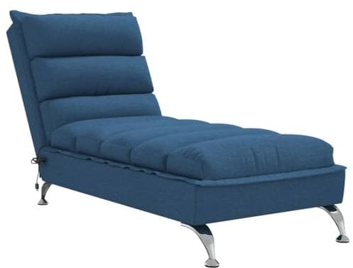 vidaXL Massage Chaiselongue mit Kissen, Liegesessel mit Sperrholzlatten Metallbeine, Relaxliege für Wohnzimmer, Liegestuhl, Blau Stoff