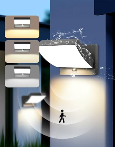 GeyouLux Außenlampe mit Bewegungsmelder 192 LED Außenwandleuchten Wandleuchten 3CCT Farbtemperatur IP65 Wasserdicht Aluminium Wandlampe 24W 3000LM Aussenlampe Wandleuchte für Garten Terrasse Anthrazit