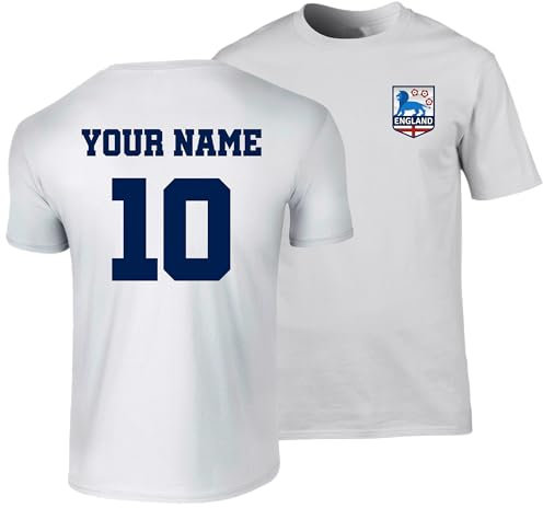 Hippowarehouse Personalised England Kids Shirt 2025 Football Fan Unisex T-Shirt Name and Number Childrens White