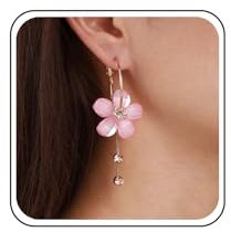 Cybche D'oreilles Boho Acrylique Fleur Rose Pendante Boucles D'oreilles Fleur Cristal Rose Boucles D'oreille Fleurs Acrylique Boucle D'oreille Cerceau Fleurs Résine Boucle Houppe