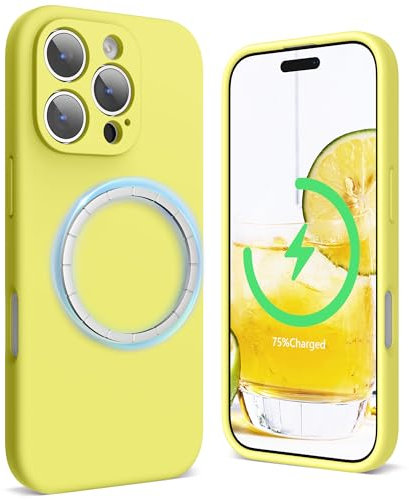 SURPHY Magnetic Design for iPhone 16 Pro Max Case, Liquid Silicone Protection for Each Lens Shockproof Gel Rubber Phone Case for iPhone 16 Pro Max 6.9 inch 2024, Yellow