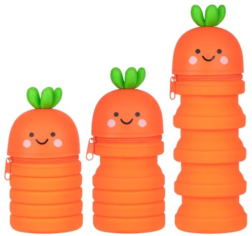 AMFUN Orange Carrot 2 in 1 Soft Silicone Pencil Case - Large Stand Up Cup Design with Animal Pouch Holder for Kids, Students, Adults, School, Office