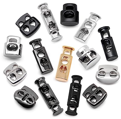 Jamsinmu Mate Kordel Stopper Band Klemme Kordel für Jacke Sportkleidung Rucksack Gummikordel Stopper Schnellverschluss Schnürsenkel Kordel Klemme Schwarz, Silber, Gold, Metal MIX-30