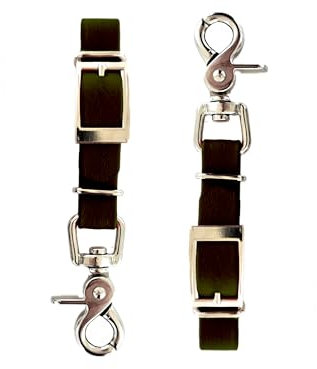 2er Set Steigbügelhalter mit Zusatzfunktion – Halter für Reitplaketten, wasserfestes und reißfestes Gurtband, mit Scherenkarabiner und Schnallenverschluss, in 3 Farben (rot, braun, schwarz) (Schwarz)