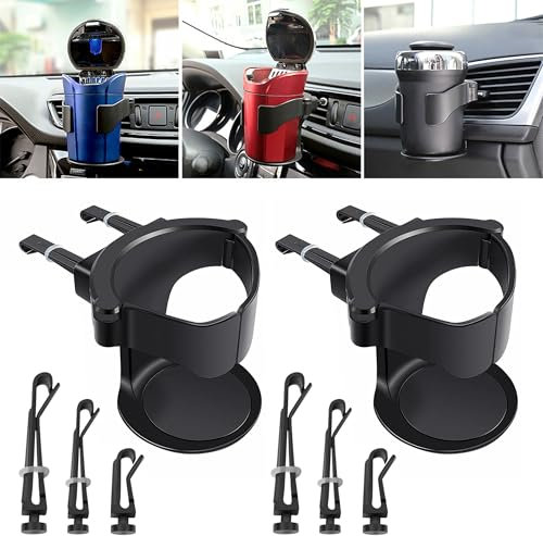 Car Cup Holder, 2Pack Universal Car Drink Cup Holder, Car Drinks Holder, Adjustable Car Vehicle Cup Holder with Car Ventile Clips for Water Coffee Juice Bottle Stand-Black
