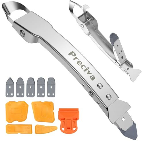 Sealant Finishing Tool, Preciva 11-in-1 Silicone Caulking Tools Kit, Sealants Removal Grout Scraper and Smoothing Toolkit with Stainless Steel Head for Bathroom/Kitchen
