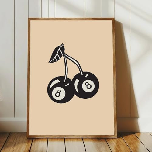DAMAIART Vintage Trendy 8 Ball Cherries Quirky Poster Lucky Eight Ball Retro Canvas Printing Wall Art Picture Aesthetic Room Decor 60x80cm Frameless