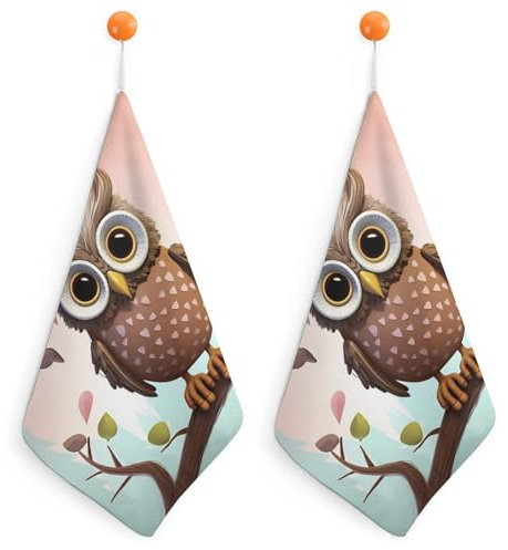 Handtücher mit Eulenmotiv, 2 Stück, weiches Handtuch aus superfeiner Faser, schnelltrocknendes Handtuch zum Duschen, sehr saugfähiges Badetuch, gemusterte Waschlappen, ideal für Hotels, Spas und Badez