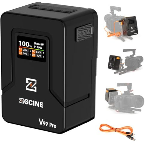 ZGCINE ZG-V99Pro V-Mount Batteria 14,8 V 99,9 Wh 6400 mAh PD USB-C 100 W ricarica rapida con porte USB D-Tap BP per fotocamere, videocamere, luci a LED, monitor, nero