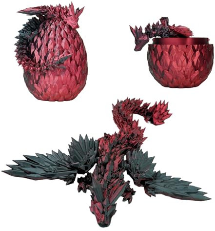 Beweglicher Geflügelter Drache und Sein Ei – 3D-gedruckte Dekoration – Fantastisches Universum Fidget Toy Geschenkidee Einzigartige Dekoration für Zuhause Schlafzimmer Wohnzimmer Kinder (Schwarz-Rot)