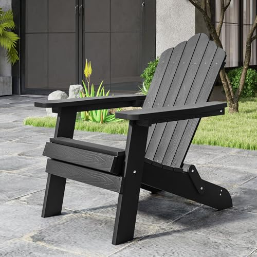 Giantex Adirondack Stuhl Klappbar, wetterfester Gartenstuhl Hochlehner, Holzstuhl mit Armlehnen, für Terrasse, Hinterhof & Garten, belastbar bis 180kg (Schwarz)