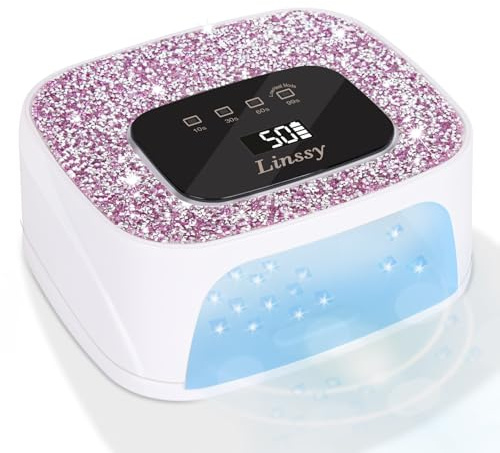 Linssy - Lampada per unghie ricaricabile UV/LED con sensore automatico, asciugatore per unghie in gel portatile senza fili con luce a 4 temporizzazioni e display LCD a diamante, luce UV per unghie in