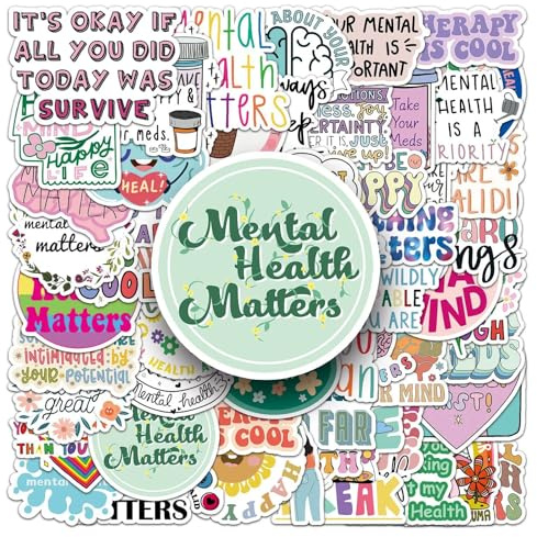 Mental Health Aufkleber für Jugendliche Erwachsene 100 Stück Psychische Gesundheit Wasserfeste Vinyl Sticker Set Auto Motorräder Fahrrad Skateboard Snowboard Gepäck Laptop Koffer Helm Motorrad