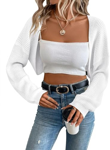 XuBa Bolero Damen Boleros Kurz Strickpullover Shrug Strickjacke Cardigan Sweater Solide Farbe Gerippt Crop Tops