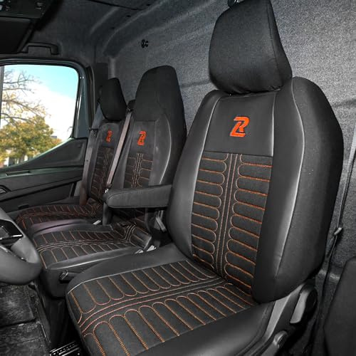 LUCARO Sitzbezüge Auto Set für Renault Master 4, Nissan Interstar 3 Orange | Lucaro Sitzbezug Set Zubehör Rückenlehne und Sitzfläche geteilt - TORNADO Schonbezug Autositz Vorne mit Öko-Leder