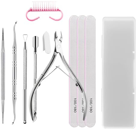 9 Stück Nagelfeilen Set, Professionelle Nagelfeile mit Nagelhautschieber Edelstahl, Nagelfeilen für Gelnägel, Nagelfeile 100/180 Buffer für Nägel, Perfekt für Zuhause und Salon